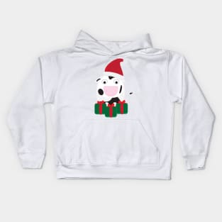 Cute Cartoon Cow with Santa Hat and Green Red Gifts Kids Hoodie